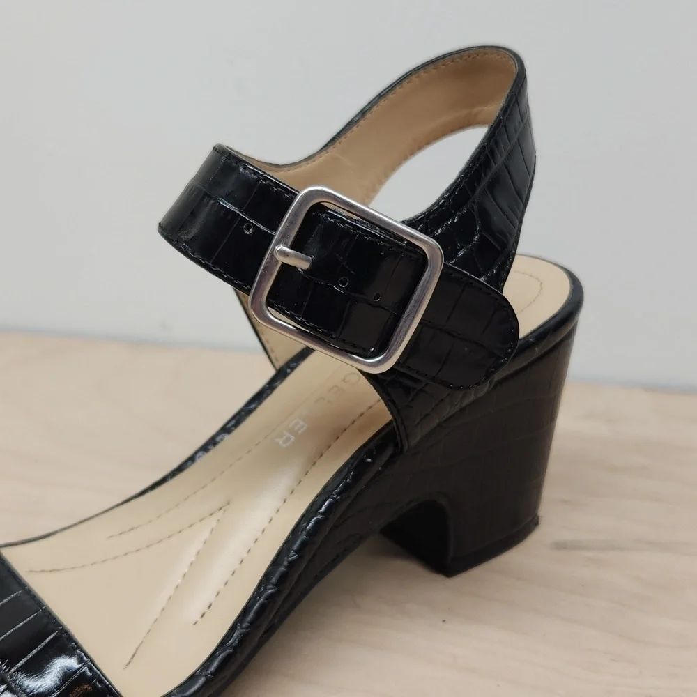 Andrew Geller Burbank Black Crocodile Sandals Platforms Buckle Women's Sz 8 1/2M